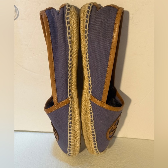 Tory Burch Canvas Espadrille Flats Purple Leather Logo Size 10 - Picture 5 of 9